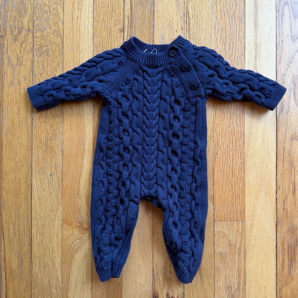 Hope and Henry navy cable knit onesie